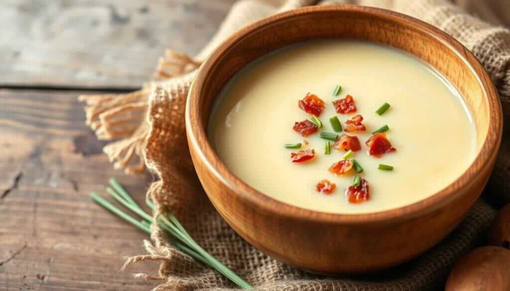 Creamy Potato Soup in a Rustic Bowl