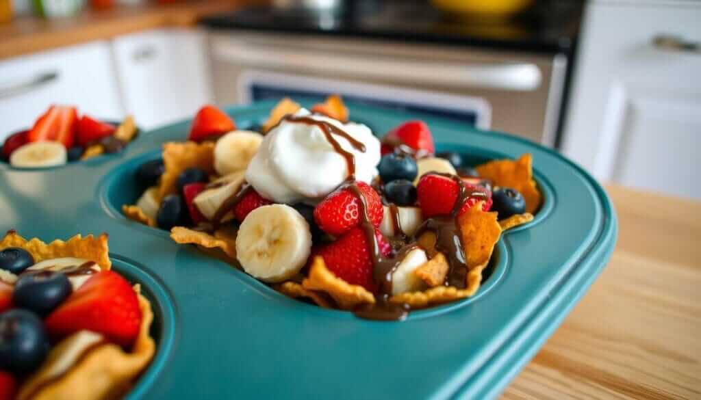 Dessert Nachos in Muffin Pan