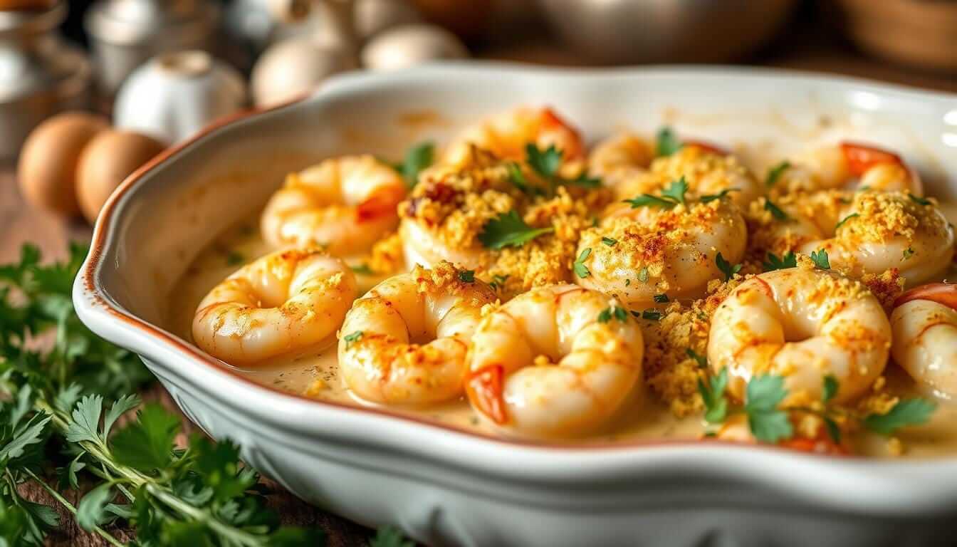 Creamy Garlic Shrimp Gratin Dish