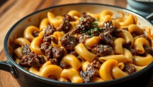 Cheesy beef and bowtie pasta recipe