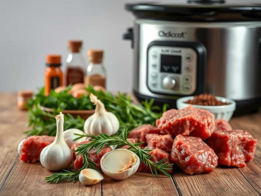 Essential ingredients for slow cooker beef bites